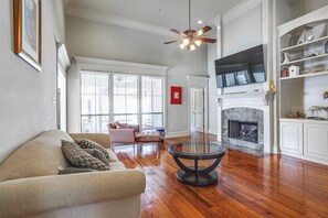TV, fireplace, video games, DVD player
