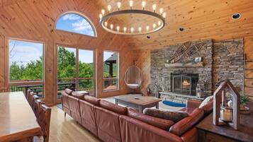 Smart TV, fireplace, video games, DVD player