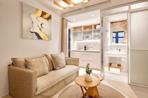 Superior One Bedroom Apartment with Interior View | Living area