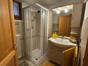 Regadera, secadora de cabello, bidet, toallas 