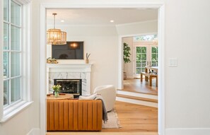 Smart TV, fireplace, table football