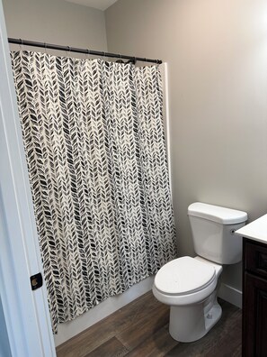 Shower, towels, toilet paper