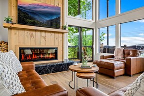 Smart TV, chimenea, videojuegos, libros