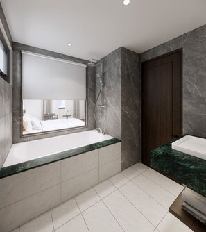 Premier Double Room, City View | Bathroom | Shower, hair dryer, slippers, towels