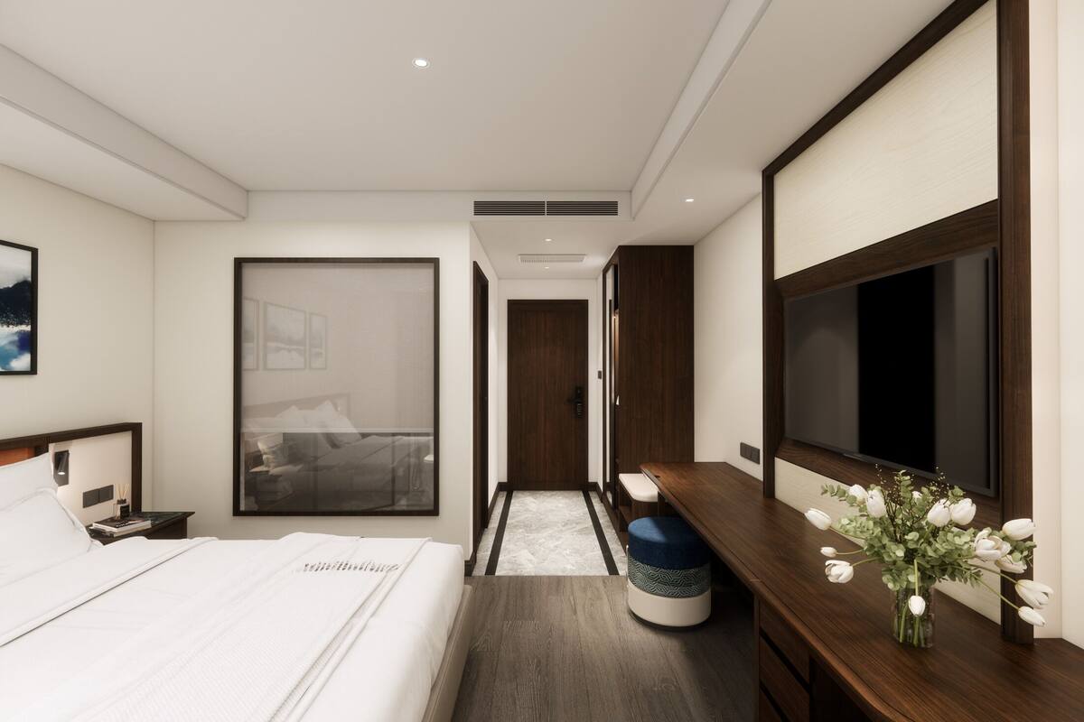In-room safe, desk, laptop workspace, soundproofing