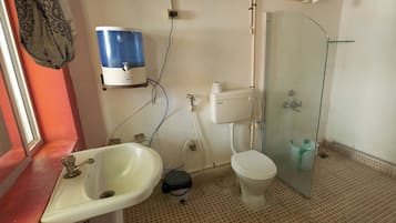 Combined shower/bathtub, towels, soap, shampoo