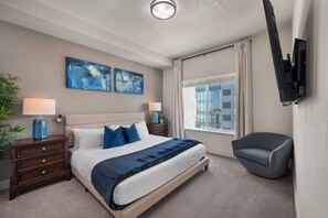 2 bedrooms, desk, iron/ironing board, travel cot