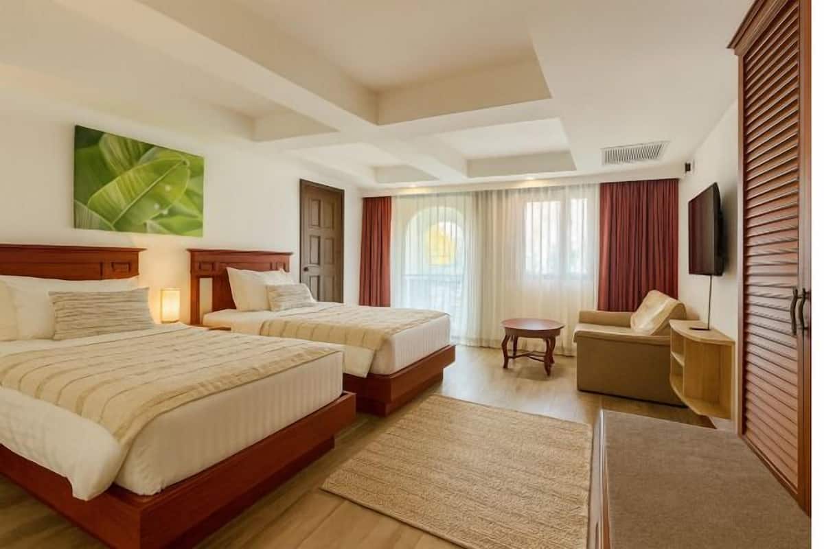 Desk, laptop workspace, free WiFi, bed sheets