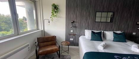 1 bedroom, desk, iron/ironing board, bed sheets