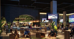 3 bares, 1 salón en el vestíbulo, 1 bar de deportes y 1 bar en la azotea