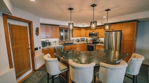 Fridge, microwave, dishwasher, coffee/tea maker
