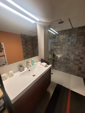 Dusche, Haartrockner, Handtücher, Seife