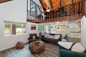 TV, fireplace, video games, foosball