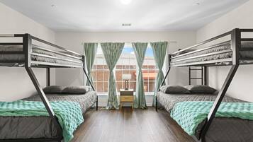 2 bedrooms, desk, iron/ironing board, travel crib