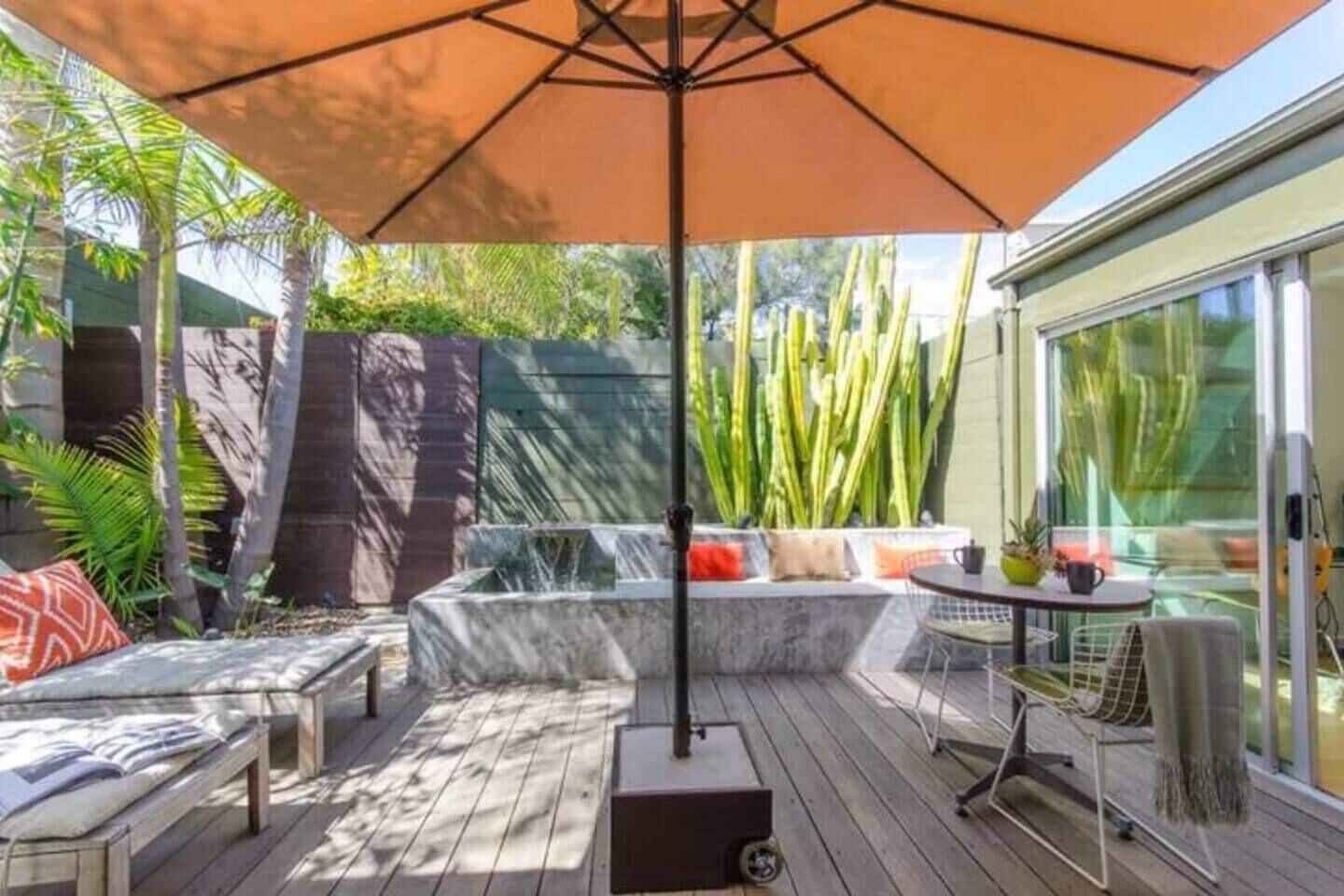 private patio with water feature