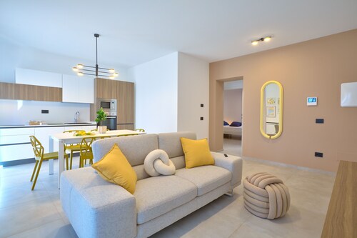 New modern apartment sea and Aeolian Islands view with balcony and terrace