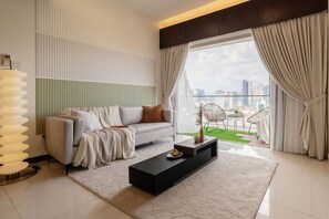 Superior Apartment, 2 Bedrooms, Balcony, City View | Living area | TV - Regalia Residence KL Infinity Pool (Kuala Lumpur)
