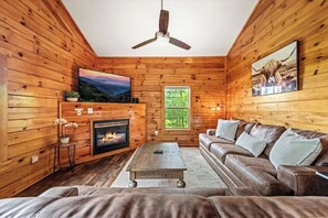 Smart TV, fireplace, foosball, books