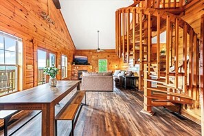 Smart TV, fireplace, foosball, books