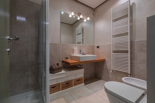 Dusche, Haartrockner, Bidet, Handtücher