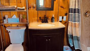 Shower, towels, toilet paper