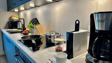 Apartment, 1 King Bed, Mountain View | Private kitchen | Full-size fridge, microwave, oven, stovetop