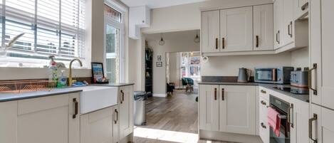 Fridge, microwave, oven, toaster