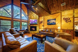 TV, fireplace - After the Sunset! 1-Level 5BR! Pool! - Arcade! (Broken Bow)