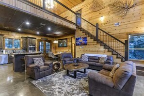 TV, fireplace - NEW! POOL! 5BR Pond-Hot Tub-Games - Sleeps 19 (Broken Bow)