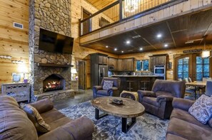 TV, fireplace - NEW! POOL! 5BR Pond-Hot Tub-Games - Sleeps 19 (Broken Bow)