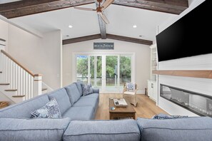 TV, fireplace, video games, books