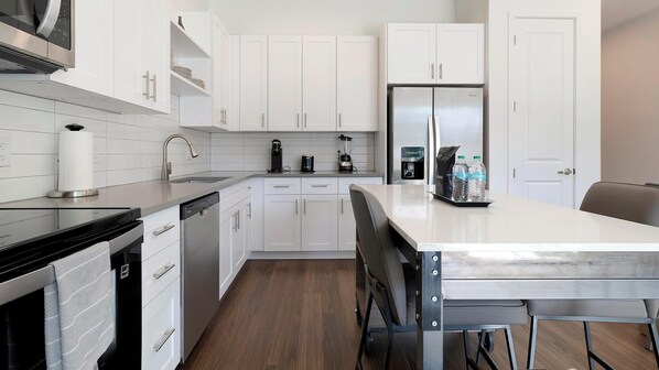 Fridge, dining tables