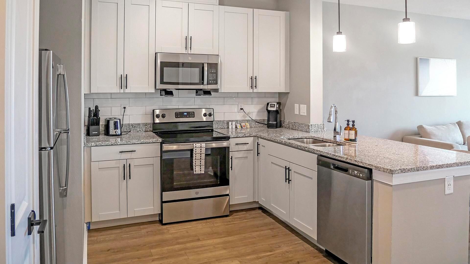 Fridge, dining tables