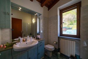 Shower, hair dryer, bidet, towels