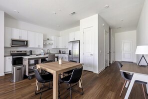 Fridge, dining tables