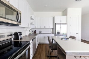 Fridge, dining tables