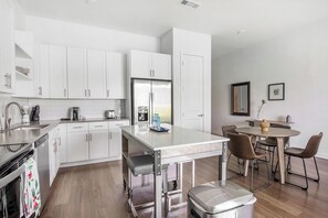 Fridge, dining tables