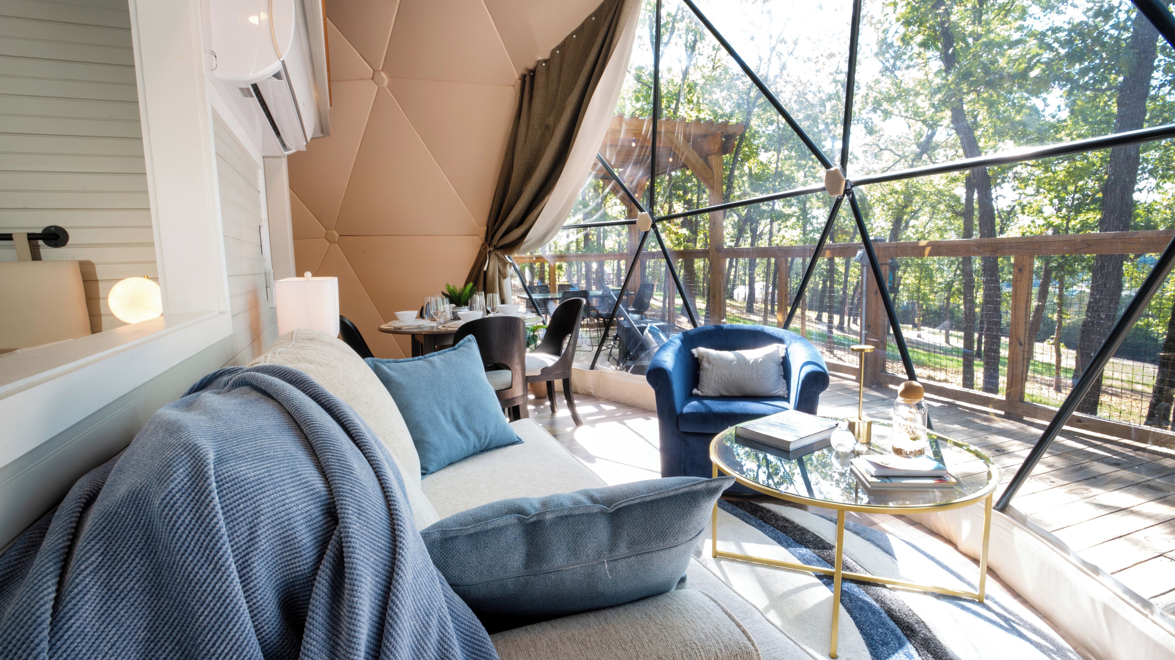 Luxury dome, lake view | Living area | 50-inch flat-screen TV with digital channels, streaming services