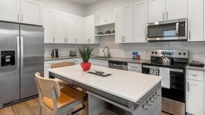 Fridge, dining tables