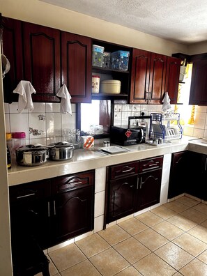 Fridge, microwave, oven, toaster