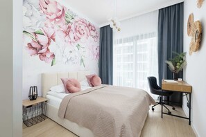 1 bedroom, desk, iron/ironing board, travel cot