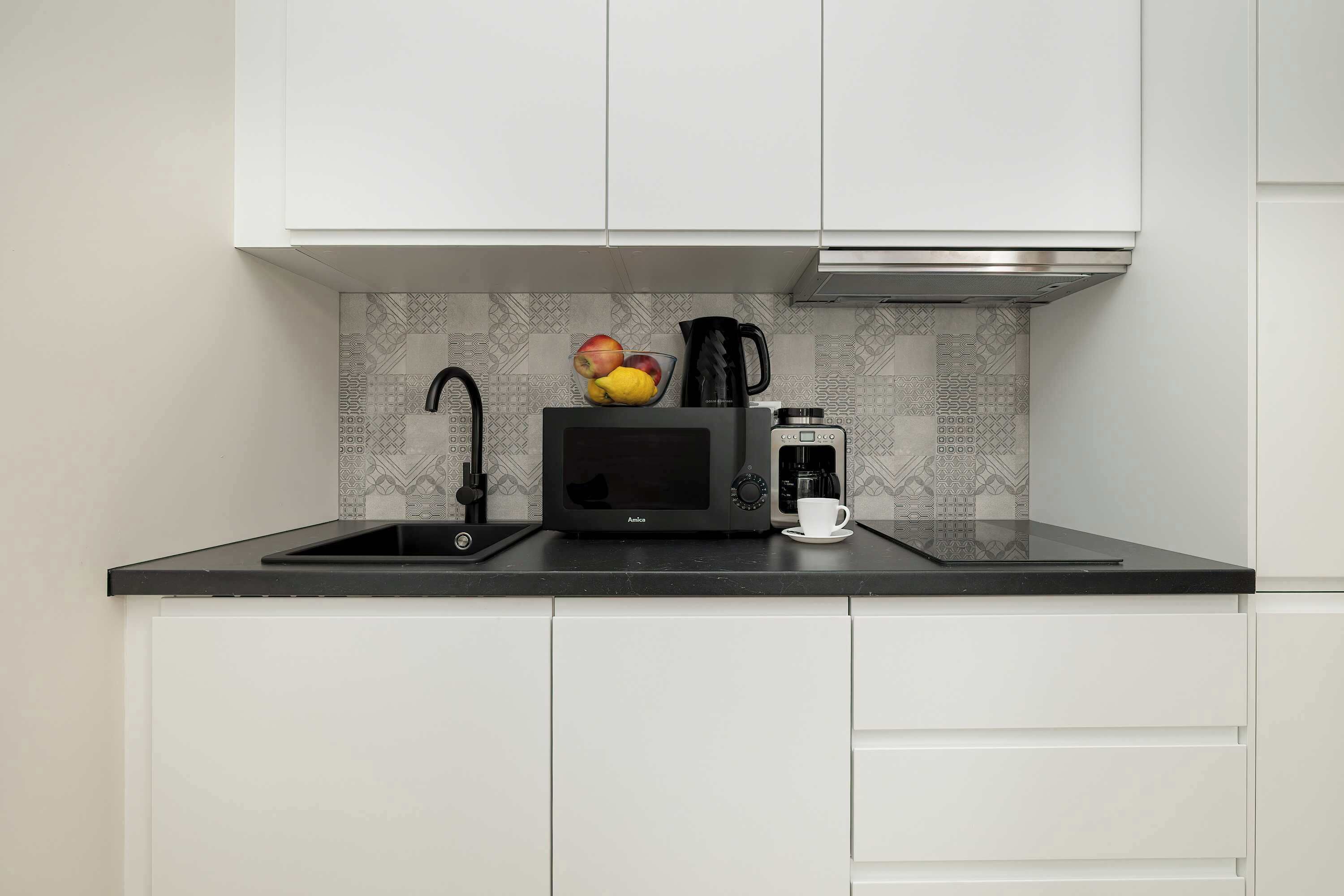 Kühlschrank, Mikrowelle, Herdplatte, Geschirrspüler