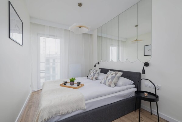 1 bedroom, desk, iron/ironing board, travel cot