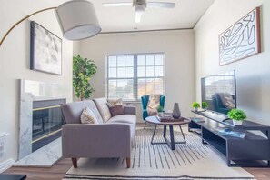 TV, fireplace, offices