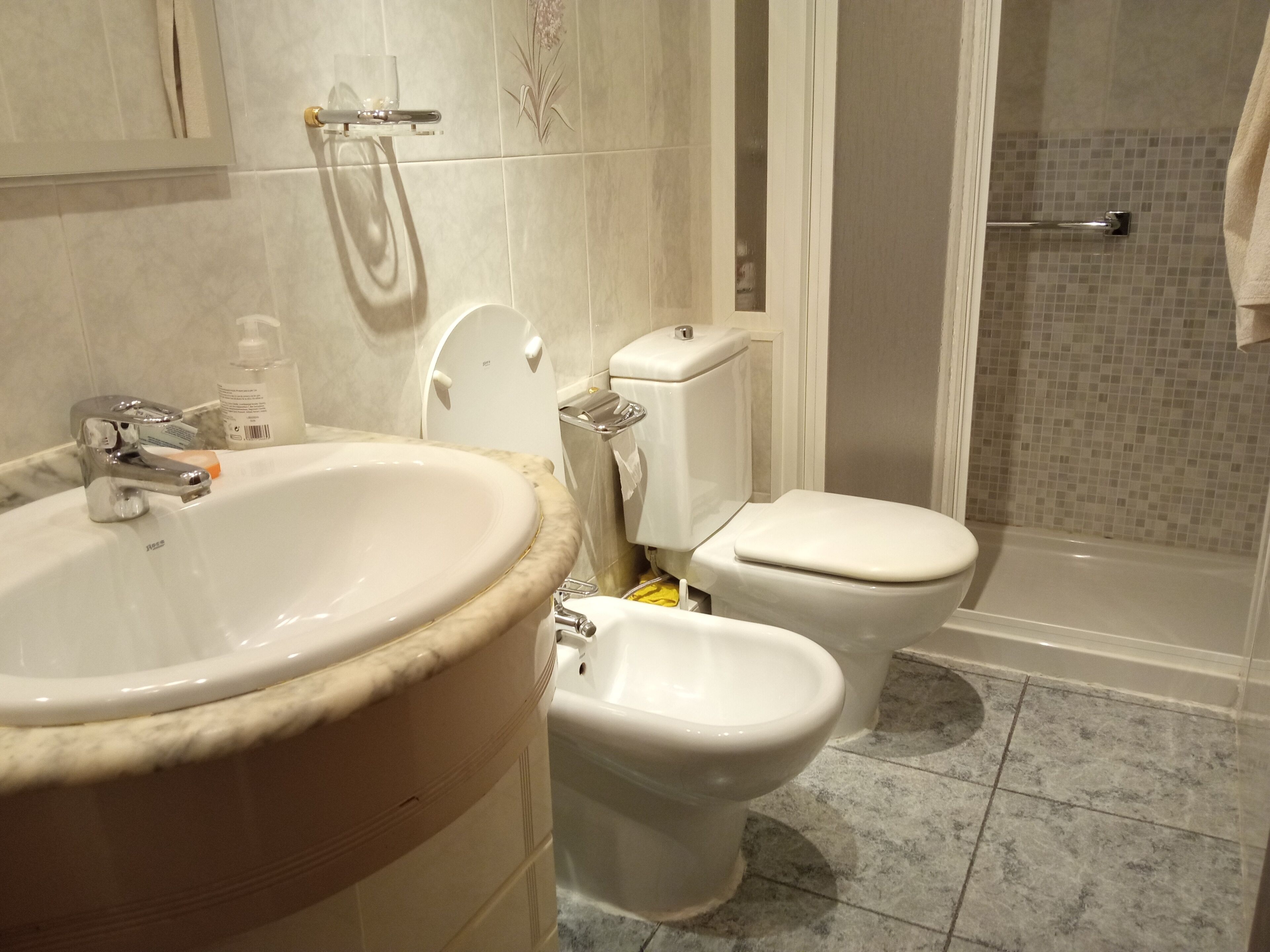 Secador de pelo, toallas, jabón y papel higiénico