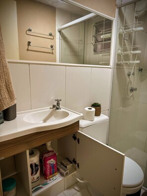 Sèche-cheveux, serviettes fournies, savon, papier toilette