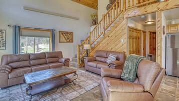 Televisio, takka, työhuone