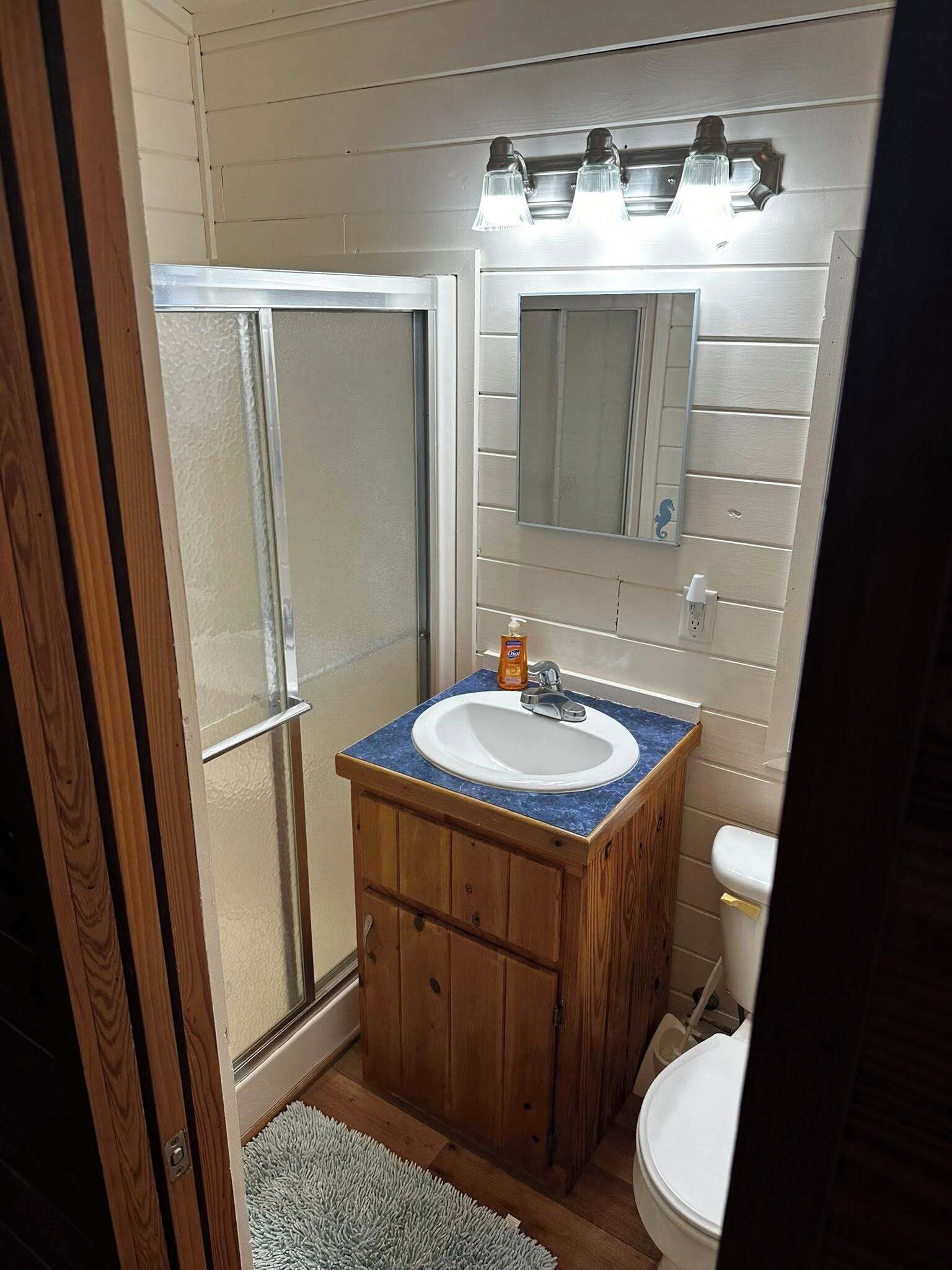 Douche, serviettes fournies, savon, shampoing