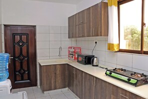 Fridge, microwave, oven, electric kettle