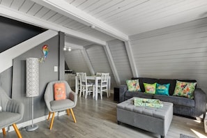 TV connectée, cheminée, livres